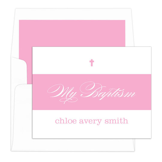 White Colored Banner Folded Baptism Note Cards